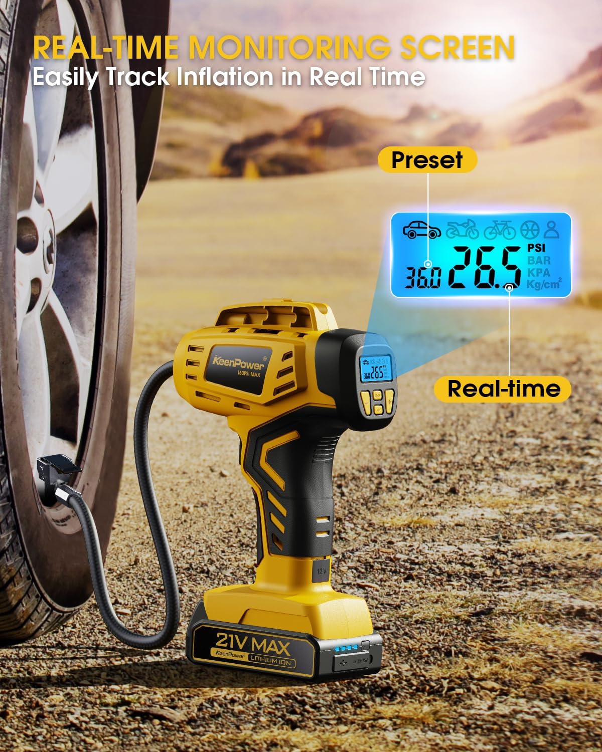 KeenPower C218Y Tire Inflator - Portable Air Compressor view 3
